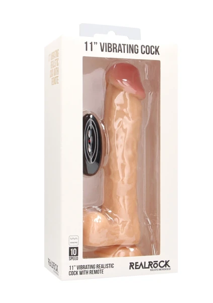 Vibrating Realistic Cock - 11" - With Scrotum - Skin