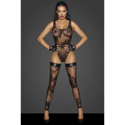 Tulle Bodysuit Patterned Flock Embroidery M