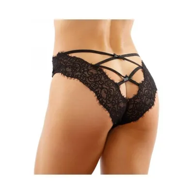 Ivy Lace Bikini Panty With Lattice Cut out Back Black L xl