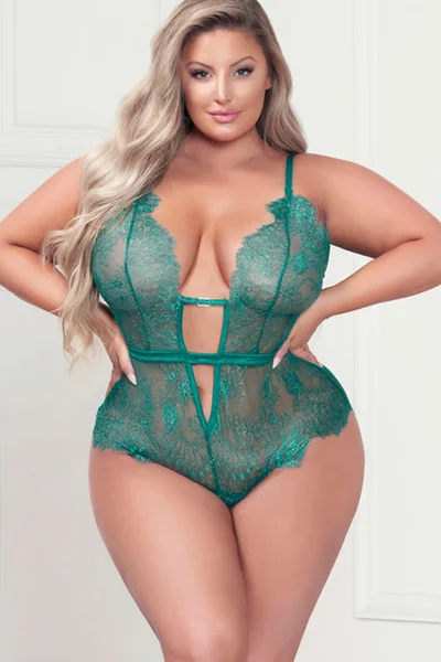 Seven Til Midnight Eyelash Kisses Green Lace Teddy with Satin Ribbon Belt Detail — image 12 of 13
