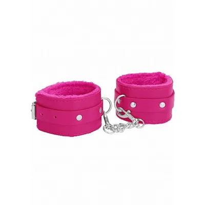 Ouch Plush Leather Ankle Cuffs Pink One Size
