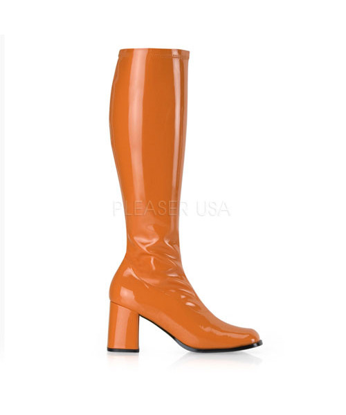 GOGO-300 - 3" Block Heel Gogo Boots, Orange, Side Zip