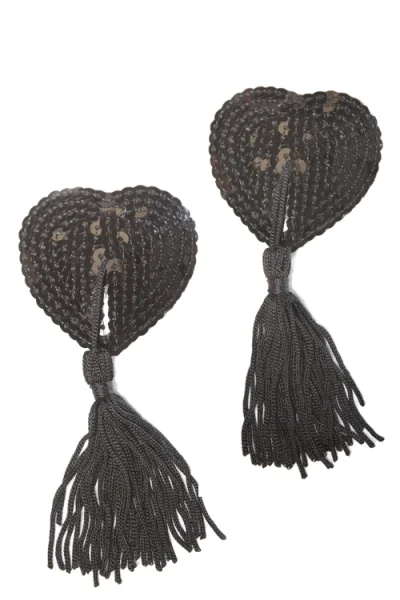 Black Sequin Heart Pasties with Tassels By Coquette