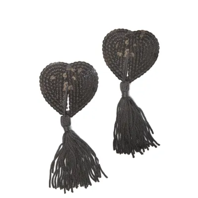 Black Sequin Heart Pasties with Tassels By Coquette
