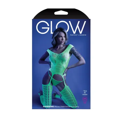 Supersonic Mosaic Bodystocking One Size Neon Green