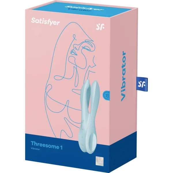 Satisfyer Threesome 1 Rechargeable Waterproof 12-Function Dual Stimulation Vibrator - Light Blue