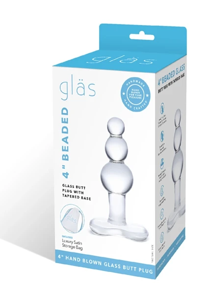 4" Beaded Glass Butt Plug With Tapered Base