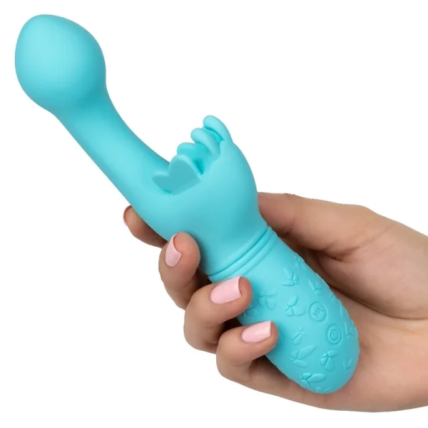 Butterfly Kiss Silicone Rechargeable Waterproof Dual-Stimulation Vibrator By CalExotics - Blue