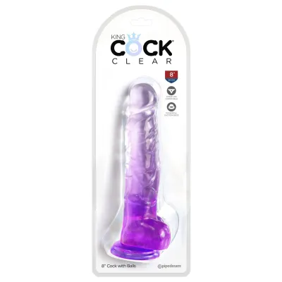 King Cock Clear 8 Inch With Balls Purple