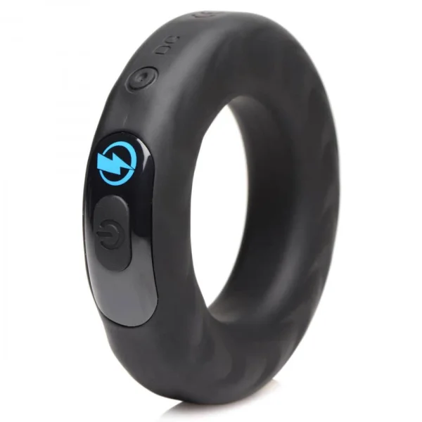 E-Stim and Vibrating Silicone Cock Ring 45mm With  Remote Control - Black