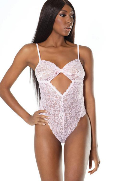 Coquette Pink Diamonds Mesh & Lace Cut-Out Teddy