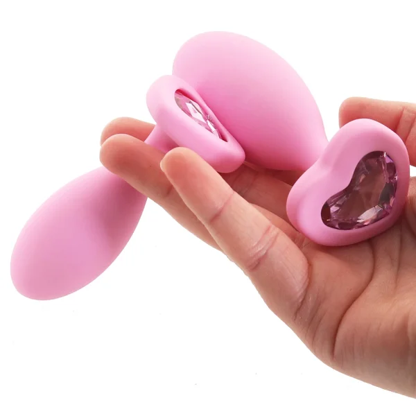 First Time Crystal Booty Duo Silicone Anal Plug 2 Piece Set By CalExotics - Pink