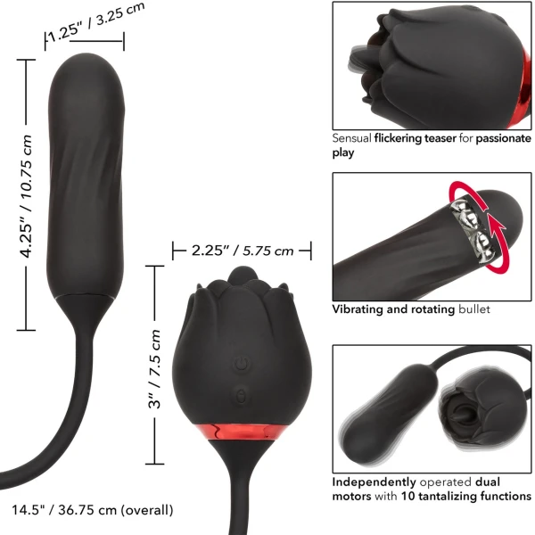 French Kiss Elite Lover Rotating Bullet Vibe & Flickering Tongue Clitoral Stimulator By CalExotics - Black