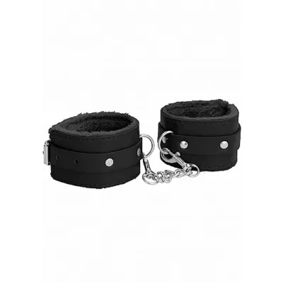 Ouch Plush Leather Ankle Cuffs Black One Size