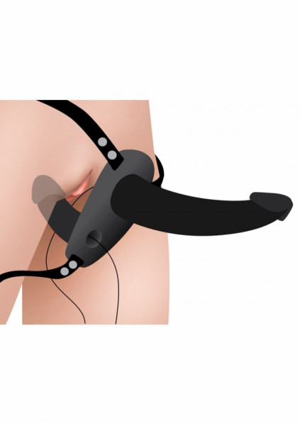 Supreme Pleasure Vibrating Double Ended Dildo w/Harness - Black - Vibrating Strap On