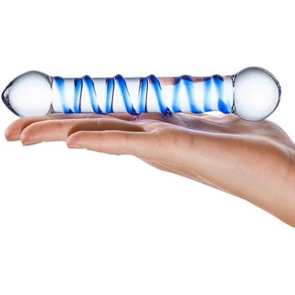 Gläs Spiral Glass Dildo - Clear & Blue