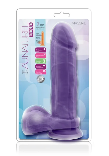 Au Naturel Bold Massive 9 Inch Sensa Feel Dual Density Dildo By Blush - Black