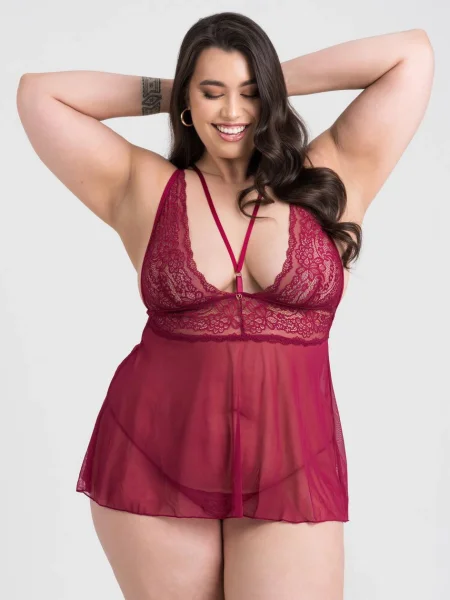 Lovehoney Plus Size Late Night Liaison Wine Lace Babydoll Set