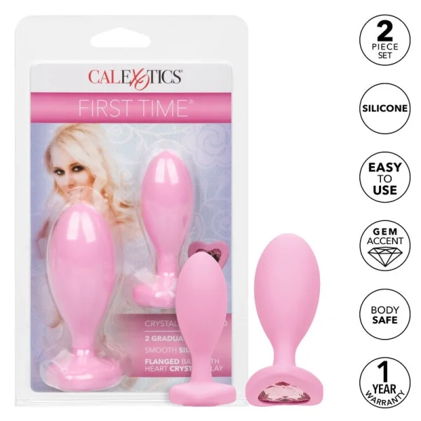 First Time Crystal Booty Duo Silicone Anal Plug 2 Piece Set By CalExotics - Purple