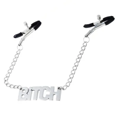 Love in Leather Heavyweight Bitch Motif Chain Nipple Clamps