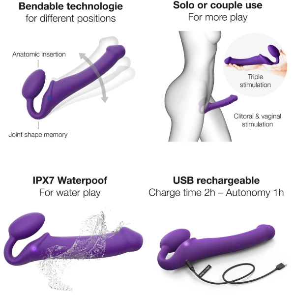 Strap-on-me Vibrating 3 Motors Strap On Xl - Purple