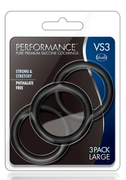 Performance VS3 Pure Premium Large Silicone Cock Rings By Blush Novelties - Black