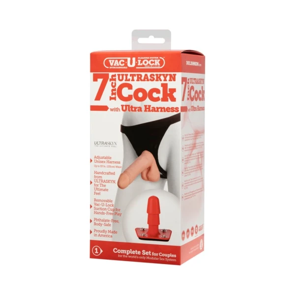 Vac-U-Lock 7" Ultraskyn Dildo with Ultra Harness - Beige