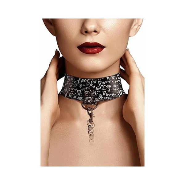 Ouch! Collar With Leash - Love Street Art Fasion - Black — image 6 of 7