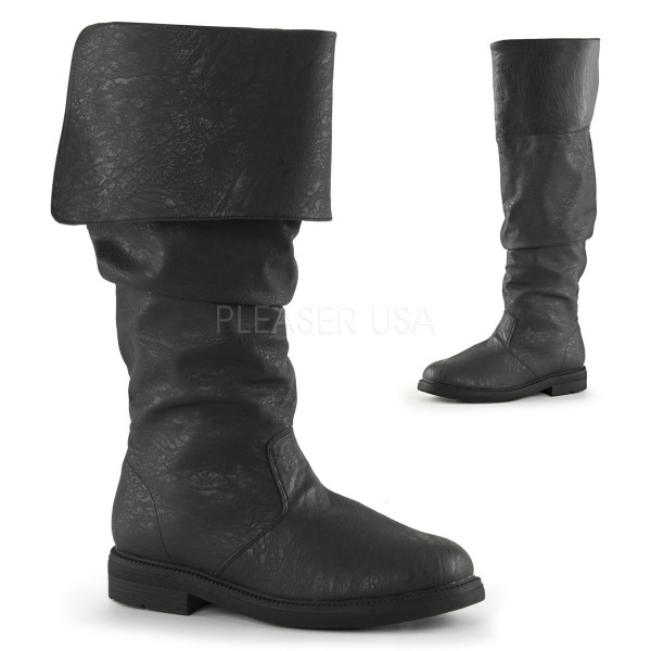 1 inches Flat Heel, Cuffed Knee High Renaissance Boot, Side Zip