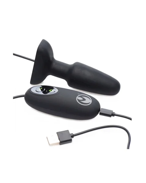 Popper Plug 7x Rechargeable Vibrating Silicone Anal Plug - Black - Small