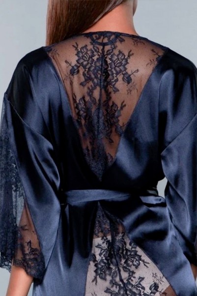 Be Wicked Grace Satin Robe with Lace Panels