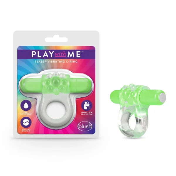 Cockring W/Clit Stimulator - Play With Me  Teaser Vibrating C-Ring  Green - Blush Novelties
