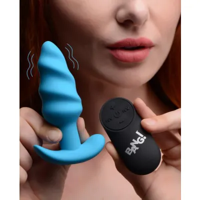 Remote Control 21x Vibrating Silicone Swirl Butt Plug Blue