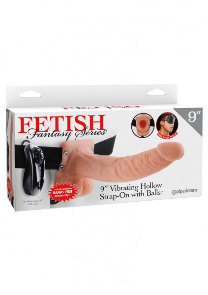Vibrating Hollow Strap-On with Balls - 9 Inch - Skin - Strap On Sex Toy