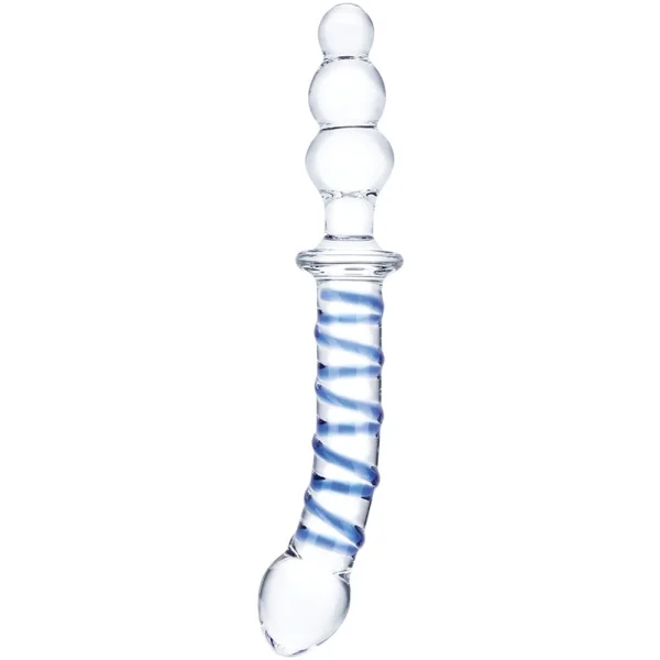 Gläs 10" Twister Dual-Ended Glass Dildo  - Clear & Blue