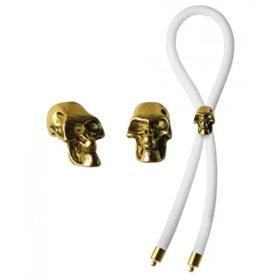 Bolo C Ring Lasso Gold Skull Bead Silicone White