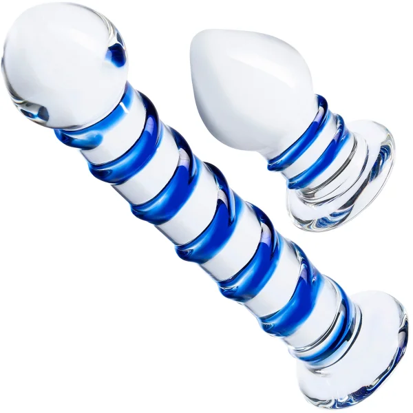 Gläs Double Penetration Swirly Galss Dildo and Butt Plug Set