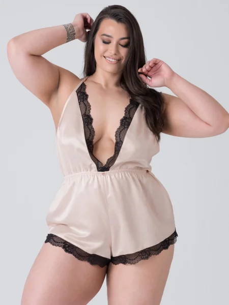 Lovehoney Plus Size Jewel Satin Pearl Blush Plunging Teddy