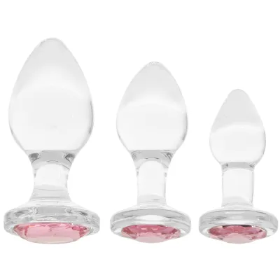 Adam Eve Pink Gem Glass Plug Set