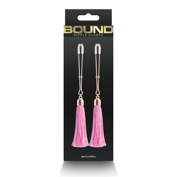 Bound Adjustable T1 Tassel Nipple Clamps by NS Novelties - Rose Gold & Black