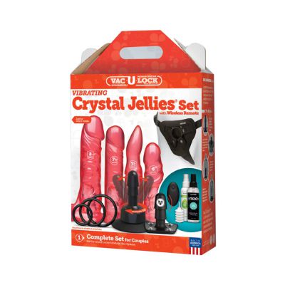 Vac U Lock Vibrating Crystal Jellies Set with Remote Pink