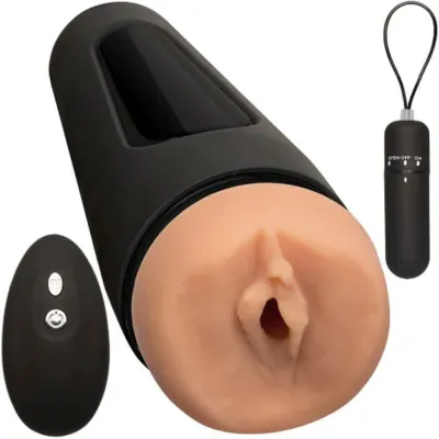 Doc Johnson Main Squeeze The Original Vibro Pussy Variable Pressure Vibrating ULTRASKYN Stroker Powerful 9 function remote operated vibrating bullet fits in self contained pocket Vanilla