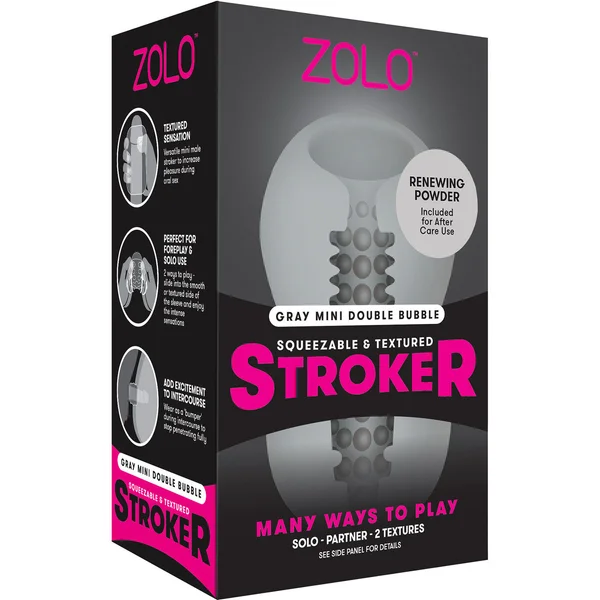 ZOLO Squeezable Mini Double Bubble Stroker Penis Masturbator - Grey — image 4 of 4