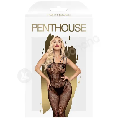 Penthouse Lingerie Black Dirty Mind Bodystocking With Open Crotch