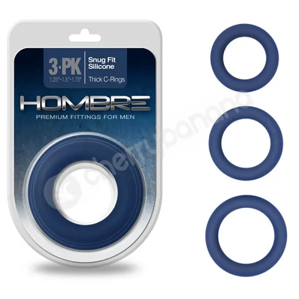 Hombre Snug Fit Thick Blue Cock Rings 3 Pack