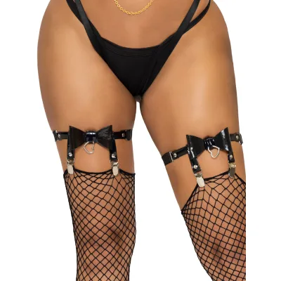 Vegan Leather Bow Garter One Size Black