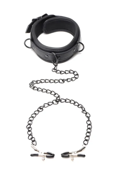 Master Series Collared Temptress - Neoprene Collar with Nipple Clamps