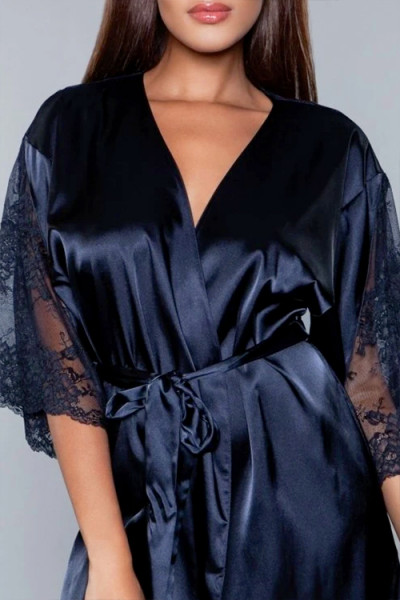 Grace Satin Robe with Lace Panels By Be Wicked