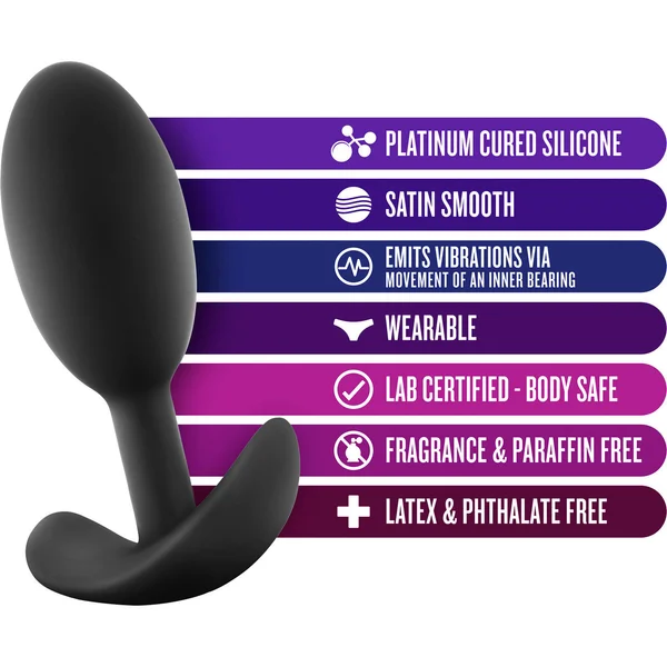 Luxe Wearable Silicone Vibra Slim Butt Plug by Blush - Medium, Black — image 13 of 14