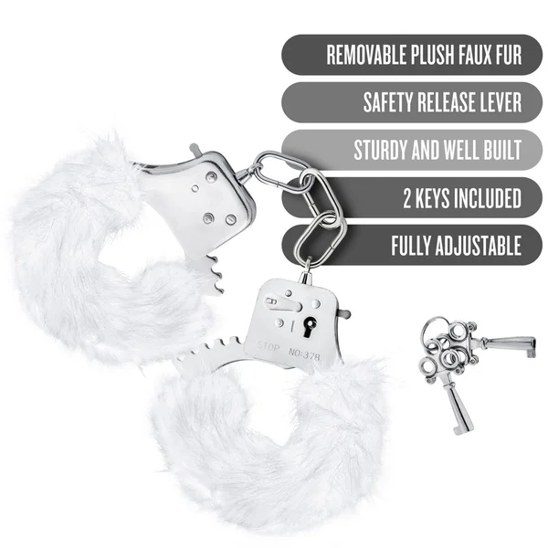 Temptasia Cuffs By Blush Novelties - White Plush Furry Handcuffs — image 10 of 10